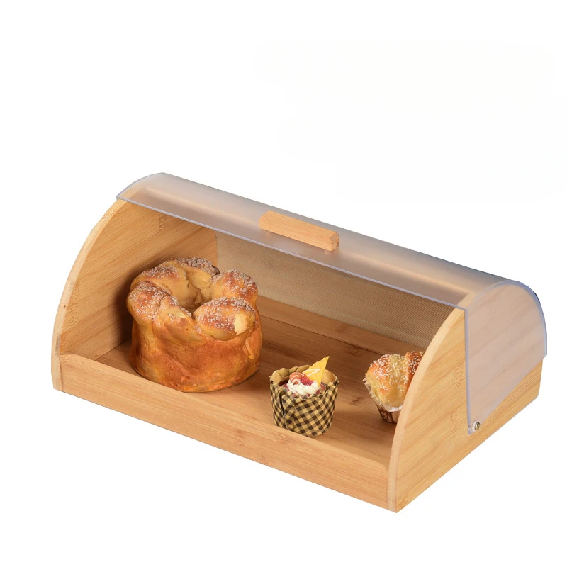 Bread Box Bamboo - Akrilik Şeffaf Kapaklı Bambu Ekmek Kutusu,