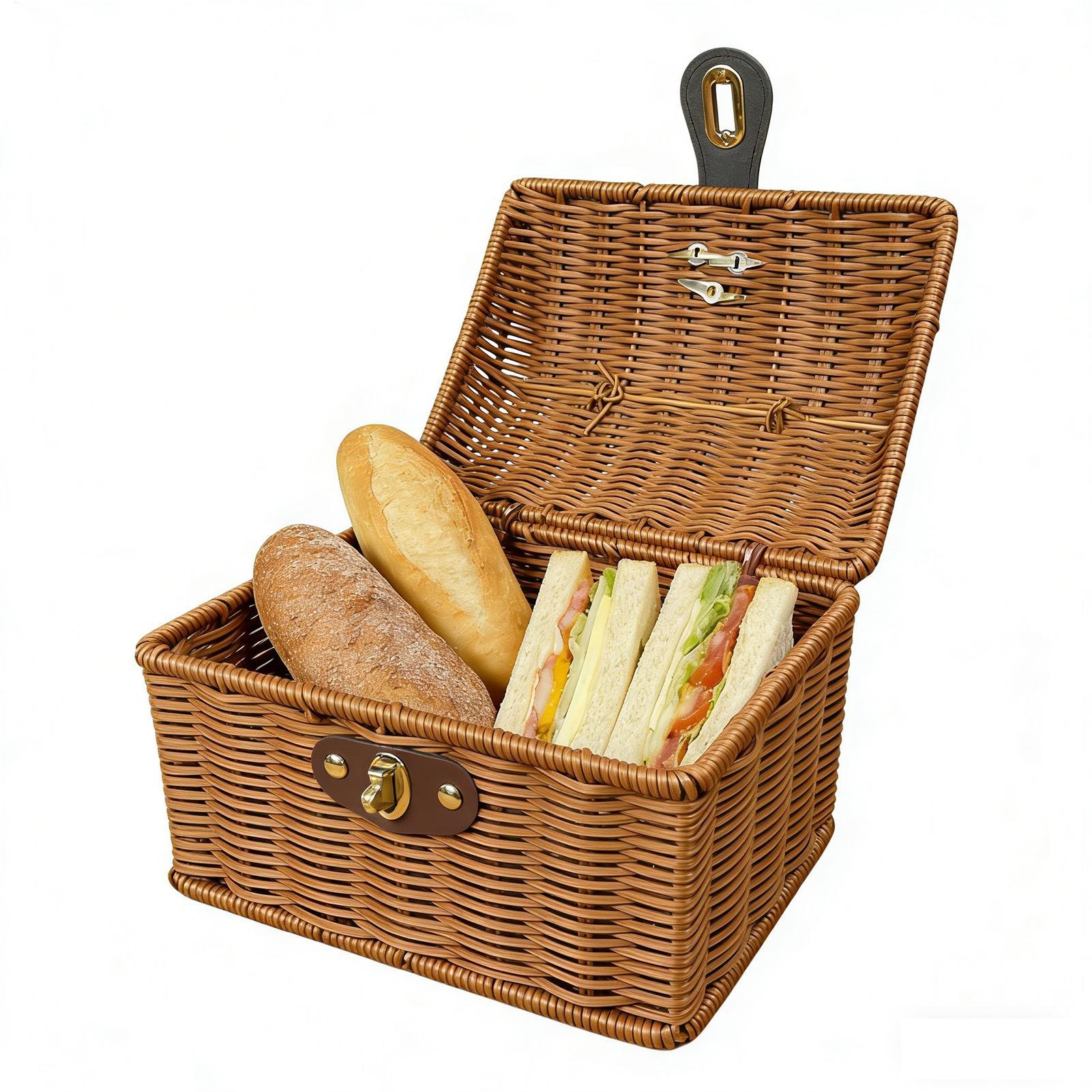 Bread Box Bamboo - Saplı Piknik Sepeti Dokuma Gıda Taşıma