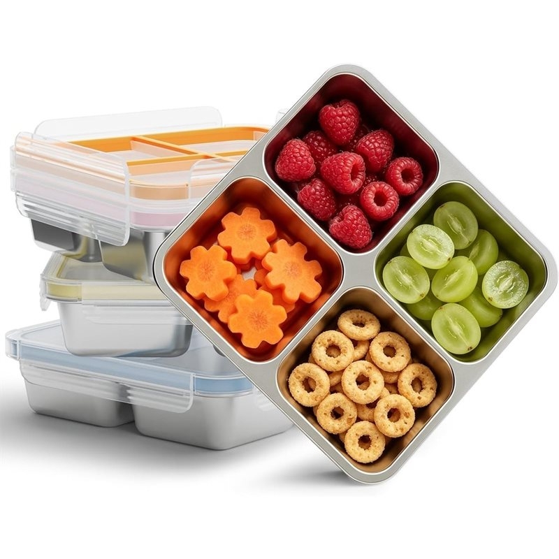 Food Storage With Compartments - GIGI 4'lü Paslanmaz Çelik Atıştırmalık Kapları,