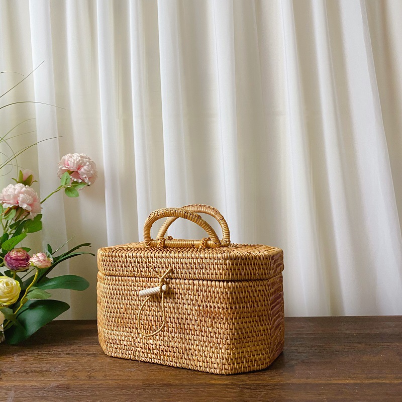 Bread Box Bamboo - Mutfak El Dokuma Rattan saklama kulplu