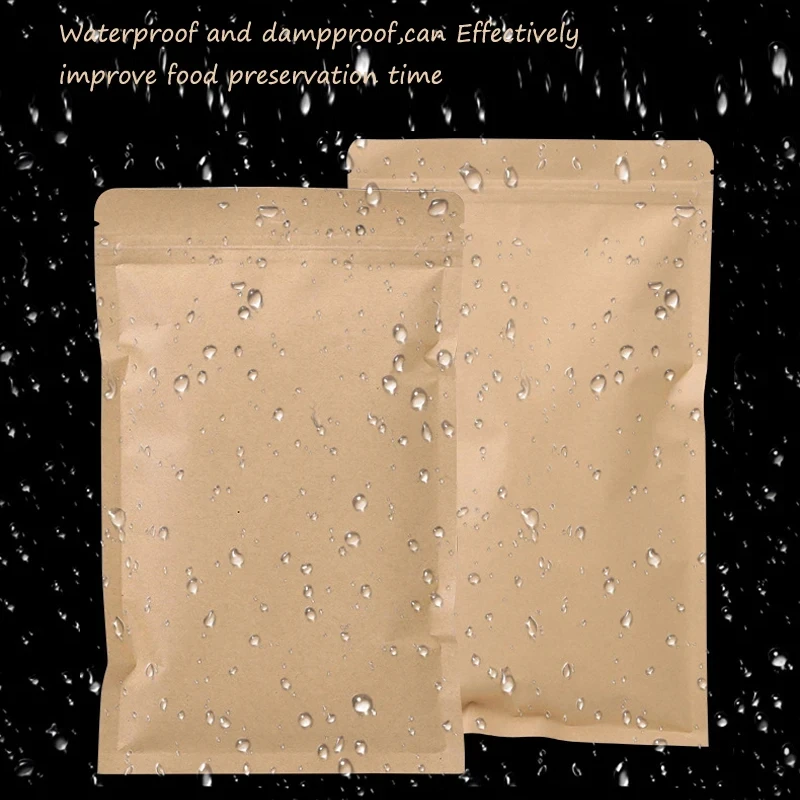 Food Storage Bag - 100 adet kahverengi Kraft kağıt fermuarlı