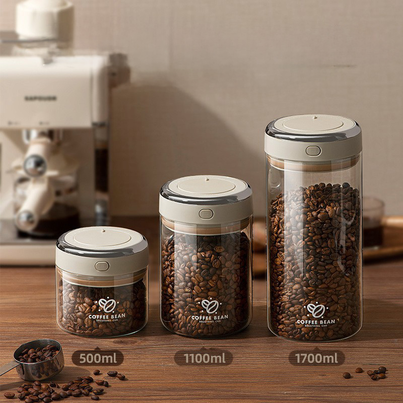 Food Storage Jars Airtight - 500/1100/1700ml Kahve Çekirdekleri Vakumlu Kapalı Tank