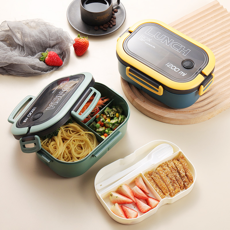 Food Storage With Compartments - Tek Çift katmanlı Öğle Yemeği Kutusu