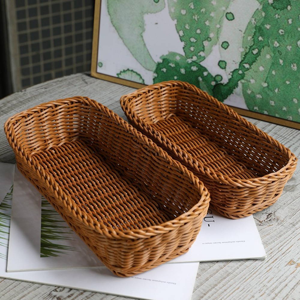 Bread Box Bamboo - Taklit Rattan Depolama Sepeti Sahte Hasır